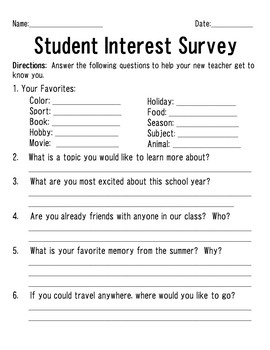 Back To School Student Interest Survey By Rachel Herold Tpt - back to school student interest survey